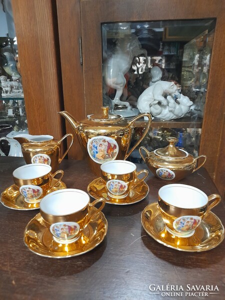 Moritz zdekauer altrohlau 1918-1939 fortuna hand-painted, gilded 4-person coffee and mocha set.
