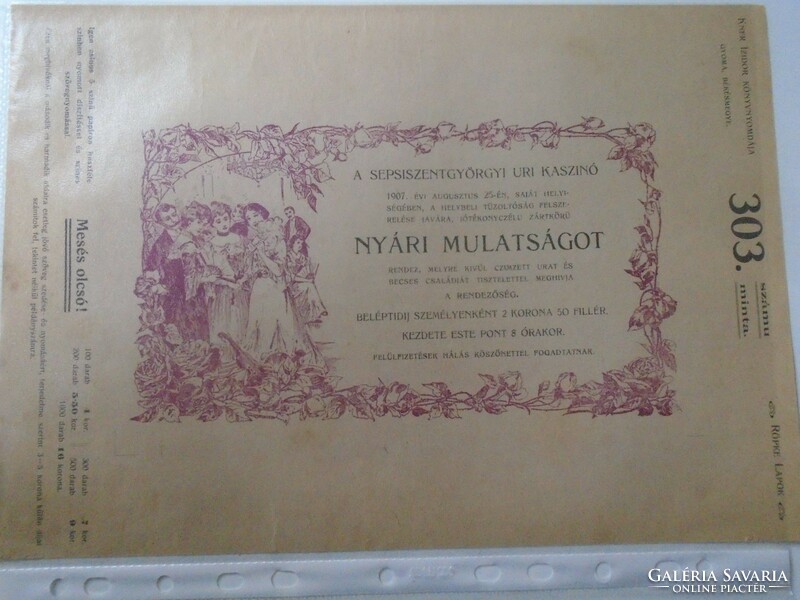 Za323b15 kner izidor gyoma békés -1907 sample invitation from catalog -sepsiszentgyörgy Debrecen