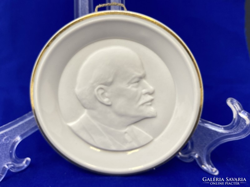 Herend biscuit porcelain Lenin plaque, wall decoration (10.5cm) - cz