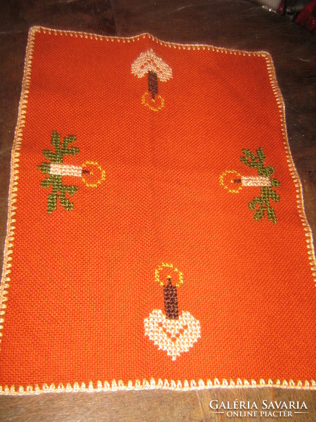 Cute Christmas frame stitch hand embroidered tablecloth