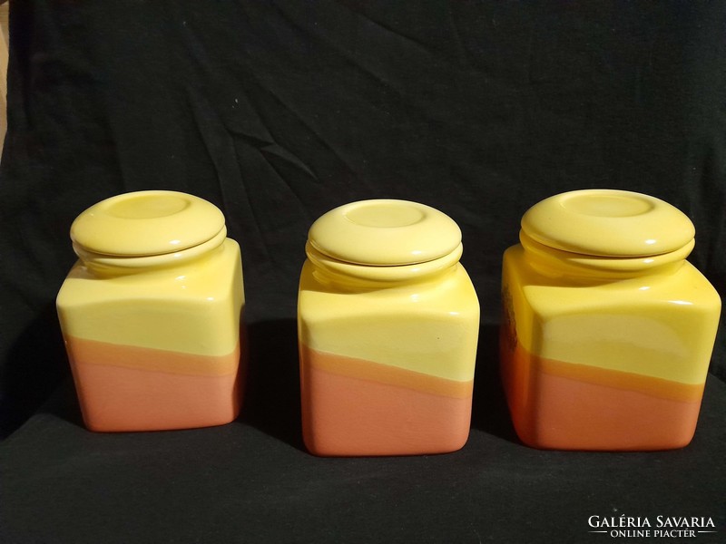 Kerámia cukor, kávé és teatartó készlet vidám narancssárga, citromsárga színekben