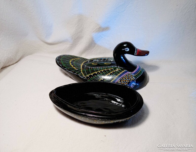 Beautiful painted, lacquered wooden jewelry holder duck