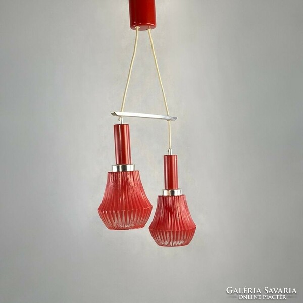 Retro red glass electrometal ceiling lamp