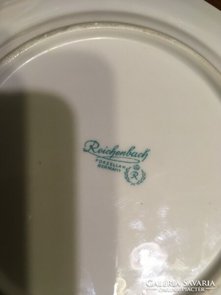 Aranyozott mintájú Reichenbach porcelán süteményes/reggeliző készlet -1 kínáló tál  6 kistányérral