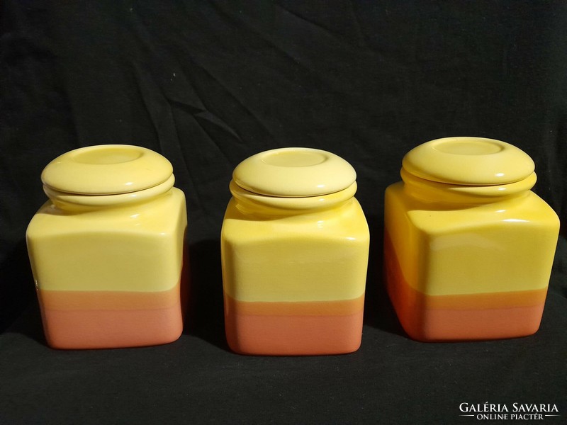 Ceramic sugar, coffee and tea holder set in cheerful orange and lemon yellow colors