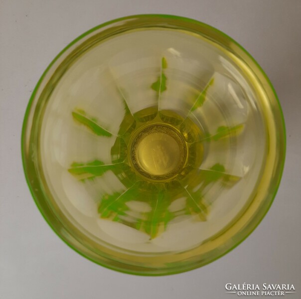 Antik uránzöld Moser üveg váza, díszpohár, jelzett, hibátlan
