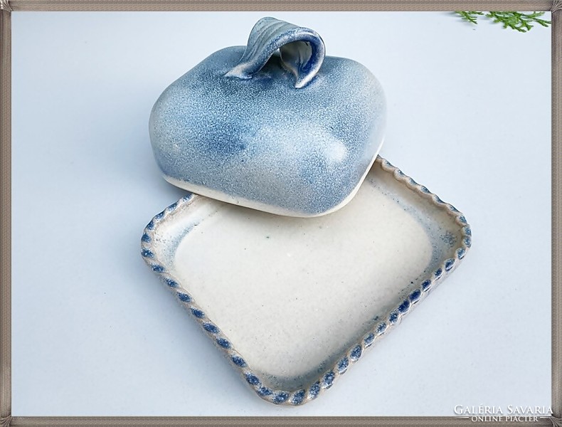 Painted handmade ceramic large butter dish