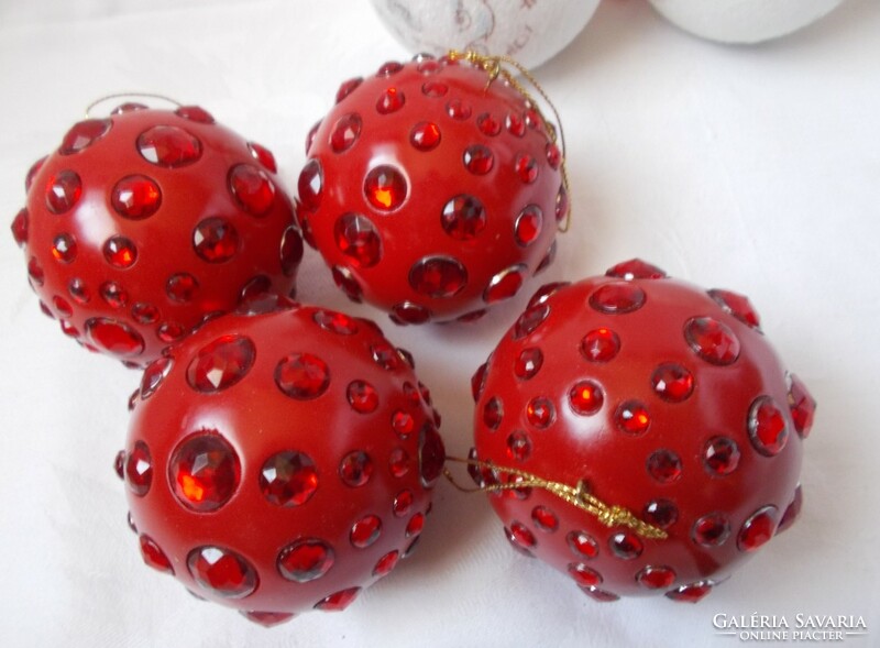 6 Christmas balls with Santa Claus pattern, sugar effect, 4 Christmas tree decorations with rhinestones