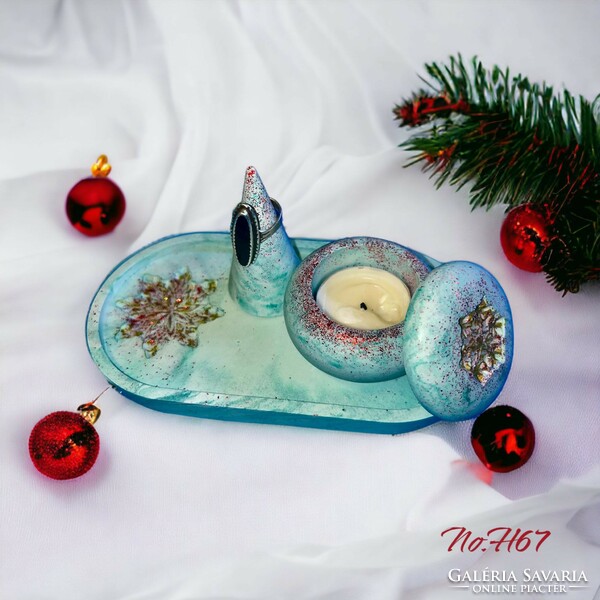 Karácsonyi asztaldísz - lakásdekor - gyűrűtartó - ovális lerakótál mécsestartóval