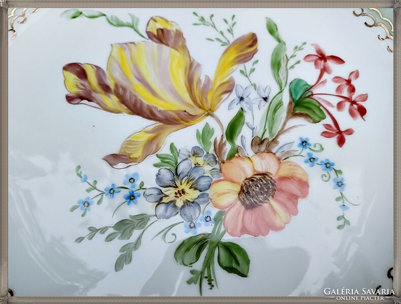 Kézzel festett gyönyörű színes virágcsokor mintás porcelán tányér