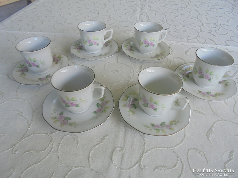 6 személyes porcelán mokkás csésze alátét tányérokkal