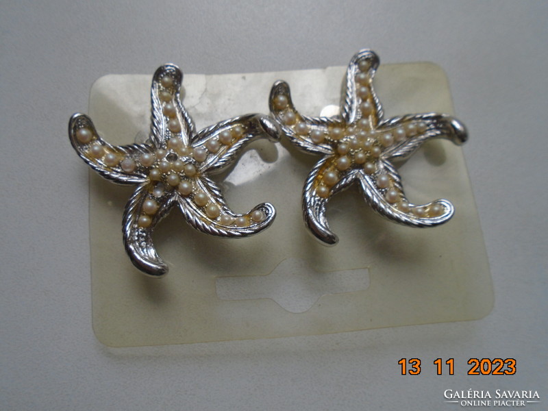Silver-plated starfish clip with small inlaid pearls