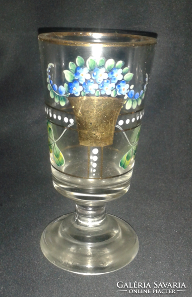Antik bieder kézi festésű, aranyozott üveg pohár