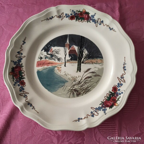Scenic French porcelain plate from Sarreguemines Obernai