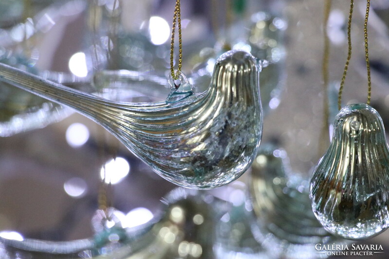 6 darab türkiz zöld  színű üveg madárka karácsonyfadísz IV.