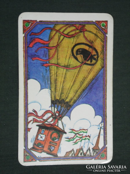 Card calendar, Hungarian post office, graphic artist, humorous, hot air balloon, 1982, (2)