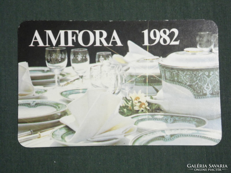 Kártyanaptár, Amfora üvért vállalat, Hollóházi porcelán étkészlet, 1982 ,   (2)