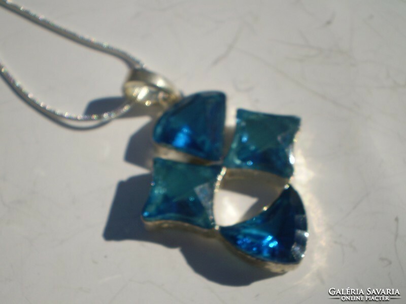 For half! 5 cm unique blue glass pendant with a chain