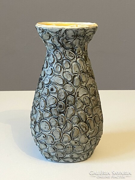 Gray retro ceramic vase with king mark, decorated with shrink glaze, 22 cm