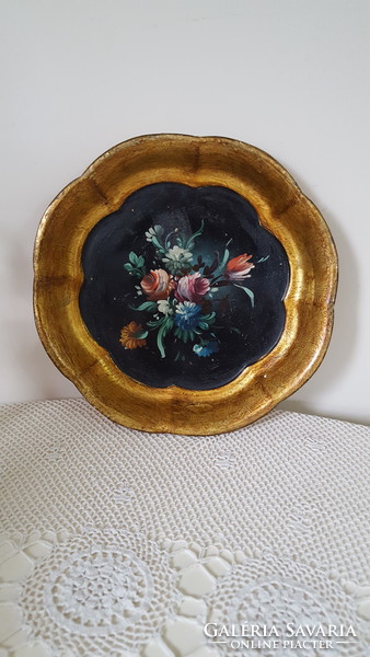 Vintage, Italian Florentine style painted wooden tray, plate