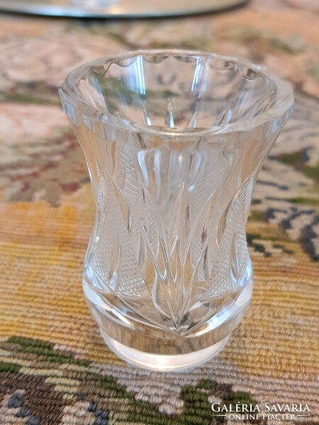 Old small violet vase, 2 small crystal vases