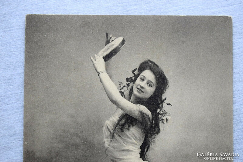 Antik erotikus fotó képeslap - táncoló hölgy áttetsző fátyolban