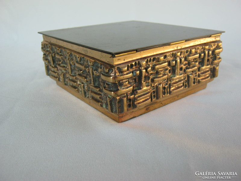 Retro ... Sándor Móga signed juried Hungarian applied art copper or bronze box gift box