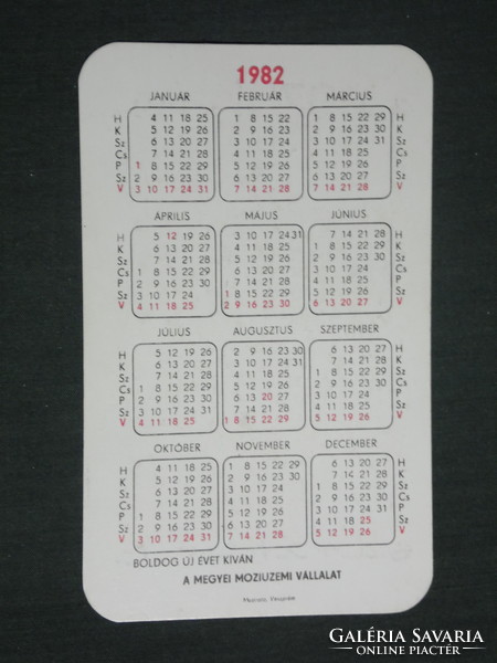 Card calendar, motion picture cinema, graphic artist, cinema pass for pensioners, 1982, (2)