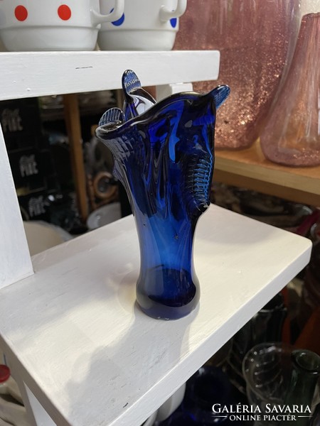 Gyönyörű színű kèk üveg váza Gyűjtői mid-century modern