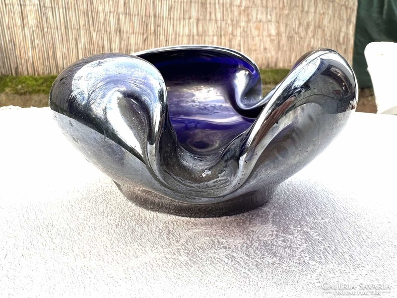 Special royal blue round and abstract Czech glass ashtray