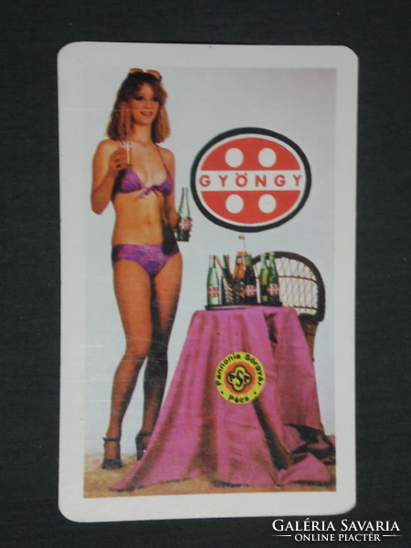 Kártyanaptár,Gyöngy üdítő ital,Pécs sörgyár,erotikus női modell, 1982 ,   (2)