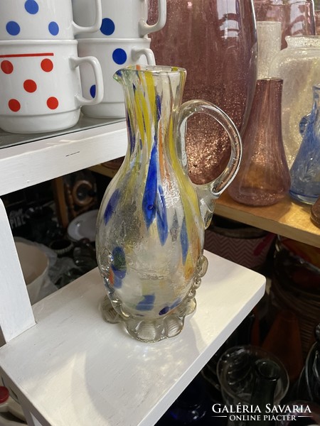 Gyönyörű színű Murano ? Bohemia ? Cseh váza? Szakított kancsó üveg váza Gyűjtői mid-century modern