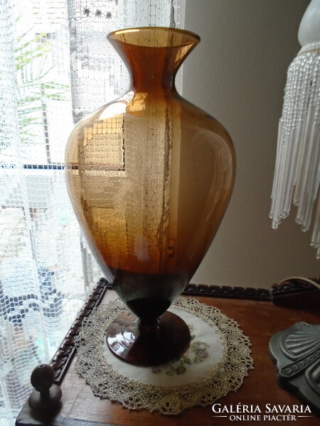 Thin village, old, brown glass vase 24.5 cm.
