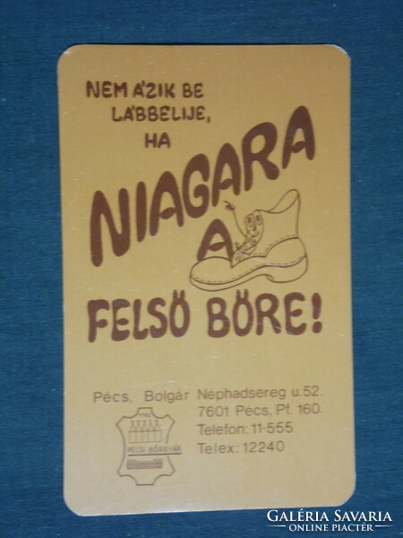 Kártyanaptár, Pécs bőrgyár, niagara bőr cipőre ,grafikai rajzos, 1982 ,   (2)