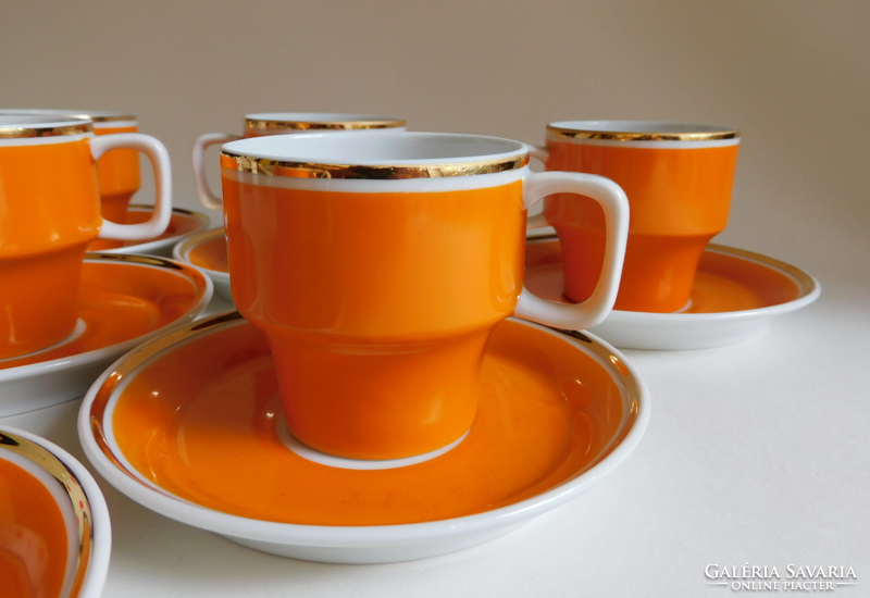 Hollóháza retro orange coffee set - 60s