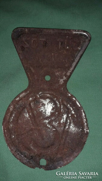 Antik SALGO TEA TŰZHELY fém lemez termék típus cimke 14 x 8 cm a képek szerint