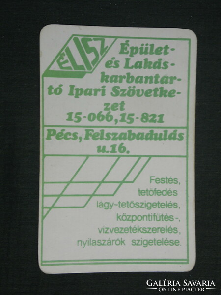 Kártyanaptár, ÉLISZ lakáskarbantartó szövetkezet, Pécs, 1985 ,   (2)