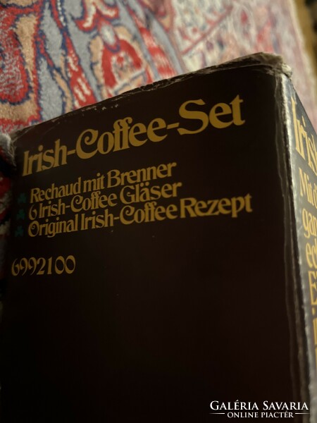 Ír kávés poharak (6 db) melegítővel, fém állvánnyal, hibátlan állapotban