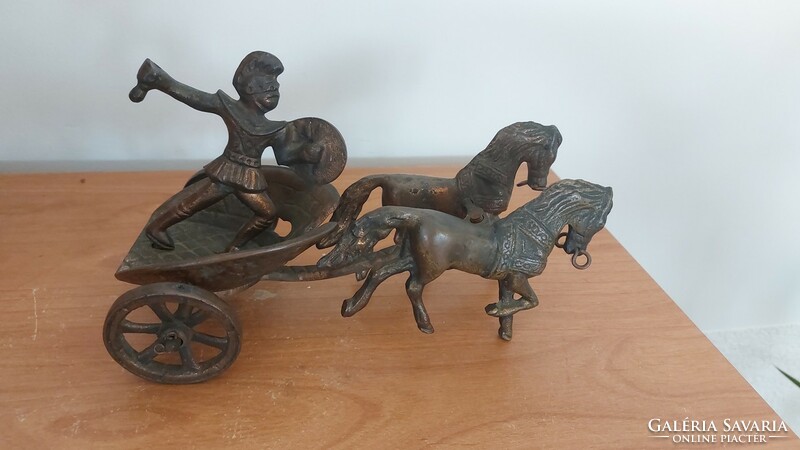(K) bronze or copper chariot with Greek warrior