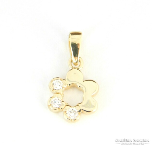 Brill 14k gold flower pendant with diamonds