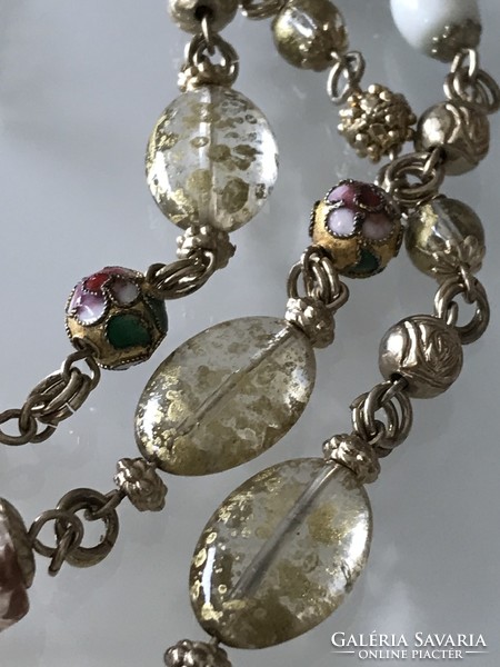 Three-row necklace with openwork enamel and gold-flake eyes, 57 cm long