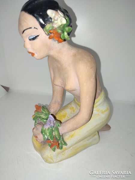 Art deco kerámia figura - Tahiti táncosnő H. Rahmer Mária.