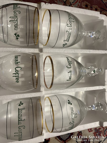 Irish coffee glasses (6 pcs) with warmer, metal stand, in perfect condition