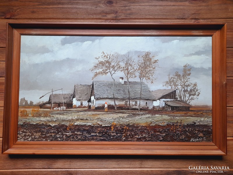 Puskás Imre, Tanya c. festmény, 50 x 90 cm