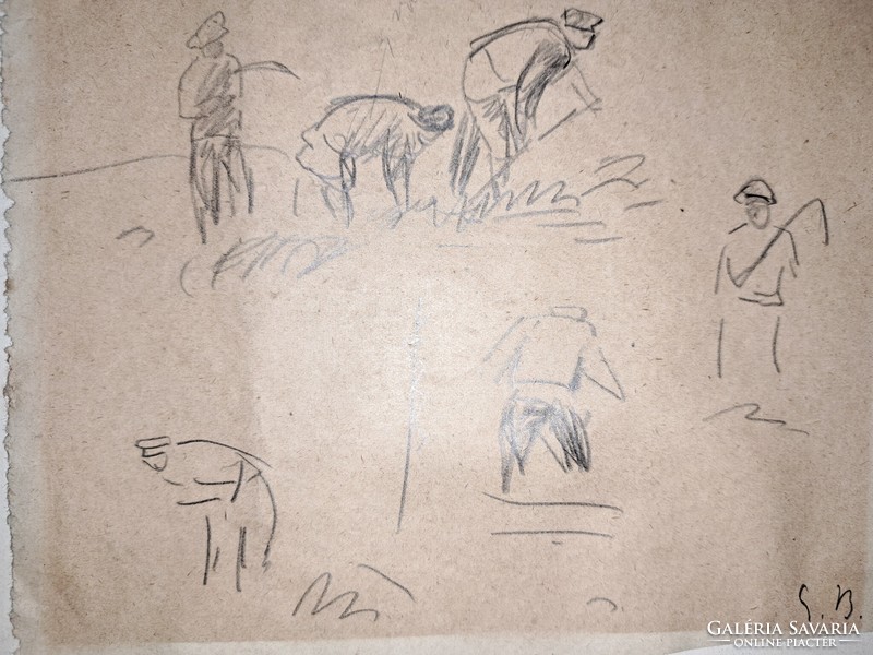 Béla Iványi-grünwald (1867-1940): harvest study. Pencil, paper, marked lower right: g b.