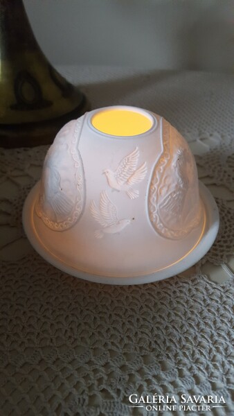 Angelic, translucent lithophan, embossed porcelain candle holder