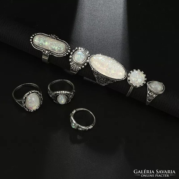 Vintage simulated opal stackable ring 8pcs/set ((6)
