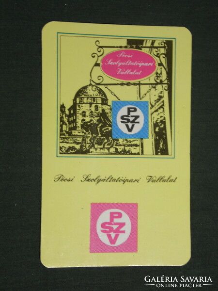 Card calendar, Pécs psv hairdresser, service, repair, copying, graphic designer, mosque, 1984, (2)