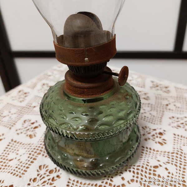 Petroleum green glass lamp, peasant lamp