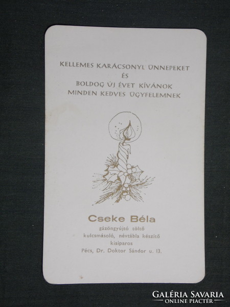 Kártyanaptár, Cseke Béla gázöngyújtó töltő kisiparos, Pécs, 1985 ,   (2)